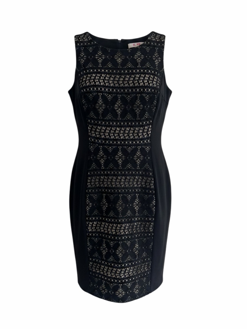 Size 4 Sleeveless Black Lace-Panel Midi Dress